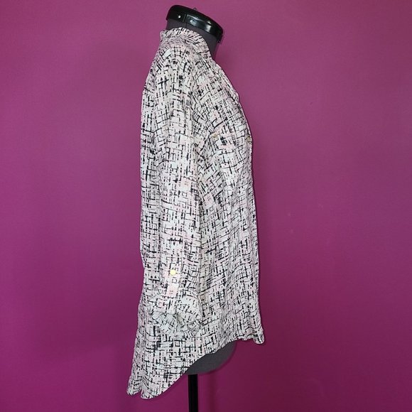 Jones New York Abstract White, Pink & Black Blouse Size Small - Picture 2 of 7
